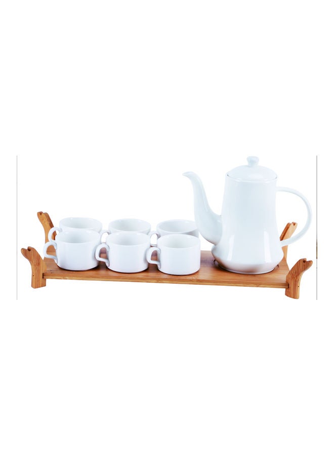 Orchid 7-Piece Tea Set With Bamboo Tray White 25.1 x 16.3 x 50.8cm