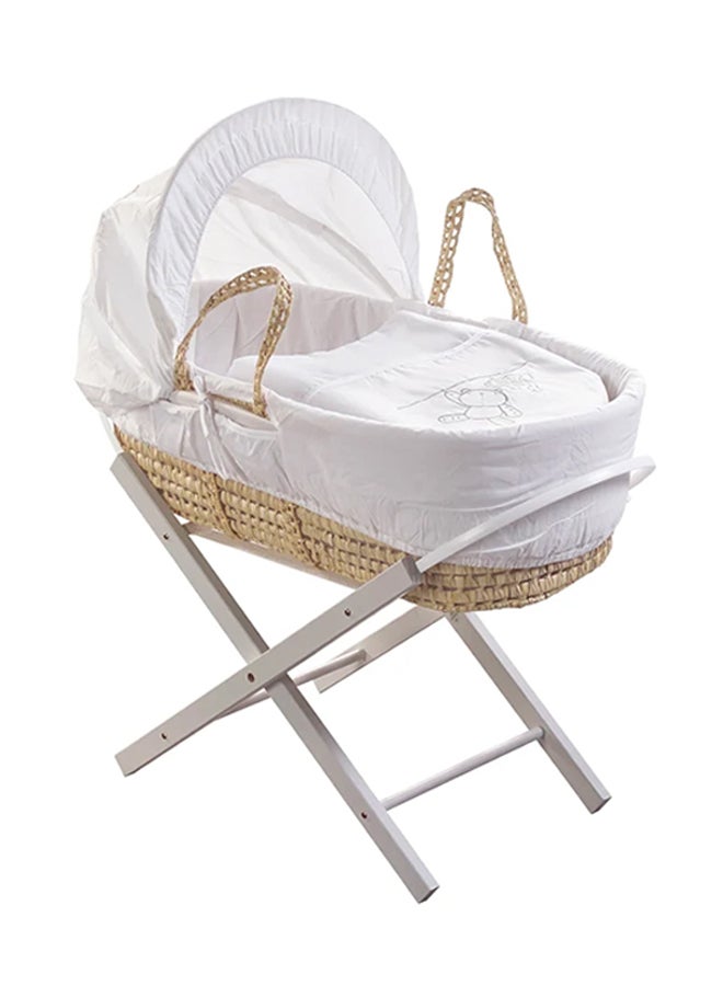 Kinder Valley Teddy Wash Day Palm Moses Basket With Folding Stand - White - Image 1