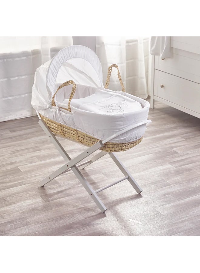 Kinder Valley Teddy Wash Day Palm Moses Basket With Folding Stand - White - Image 2