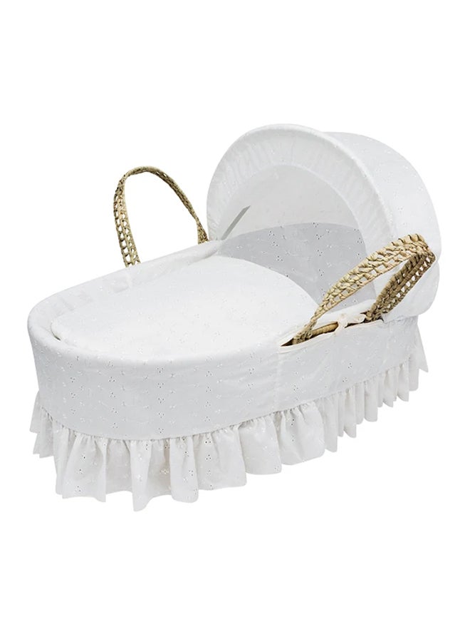 Kinder Valley Broderie Anglaise Palm Moses Basket - White - Image 1