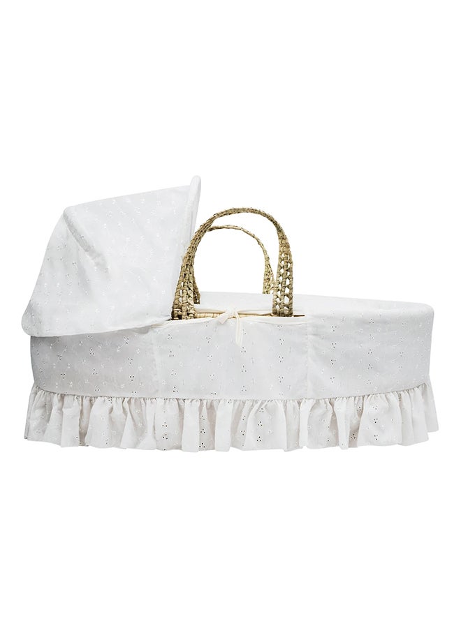 Kinder Valley Broderie Anglaise Palm Moses Basket - White - Image 2