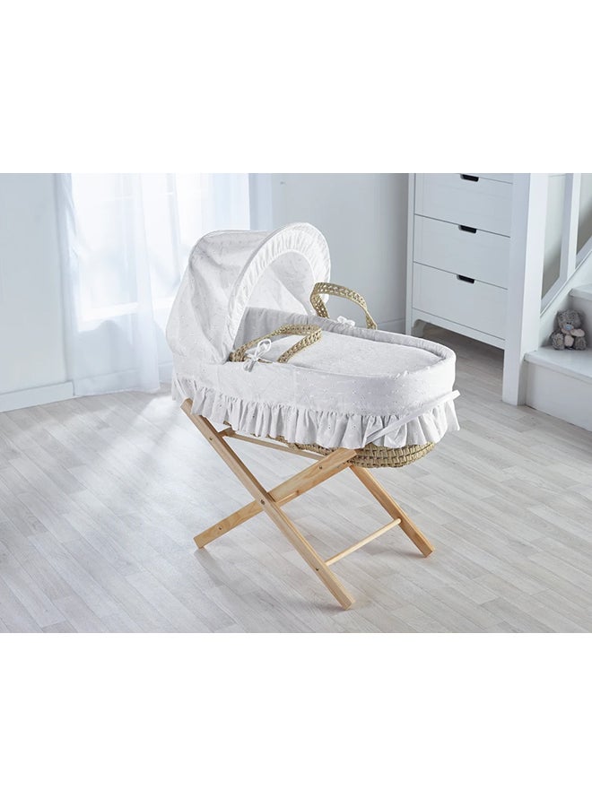 Kinder Valley Broderie Anglaise Palm Moses Basket - White - Image 4