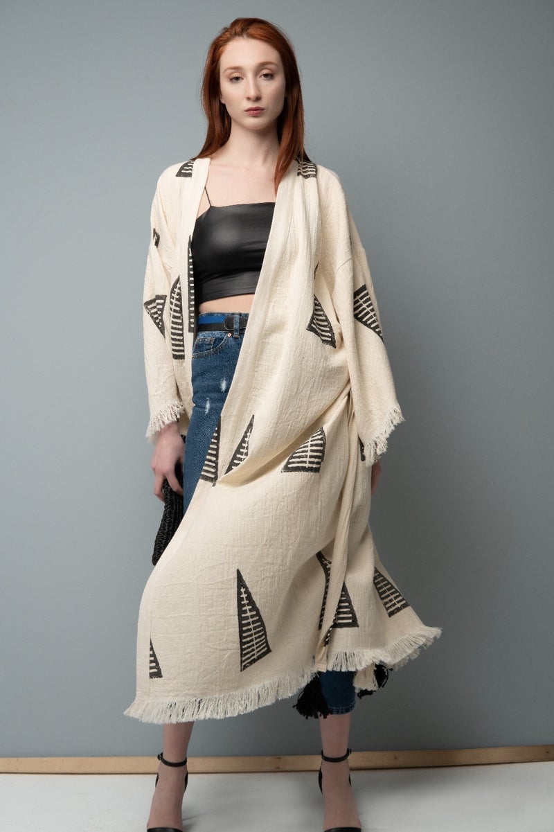 LAISLABONITA Mountain Kaftan - Pyramid Print Beige  - Image 3