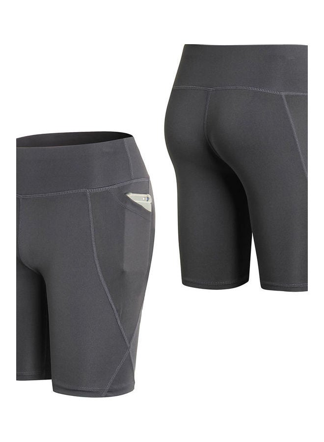 High Waist Pocket Sports Shorts Grey - Image 1