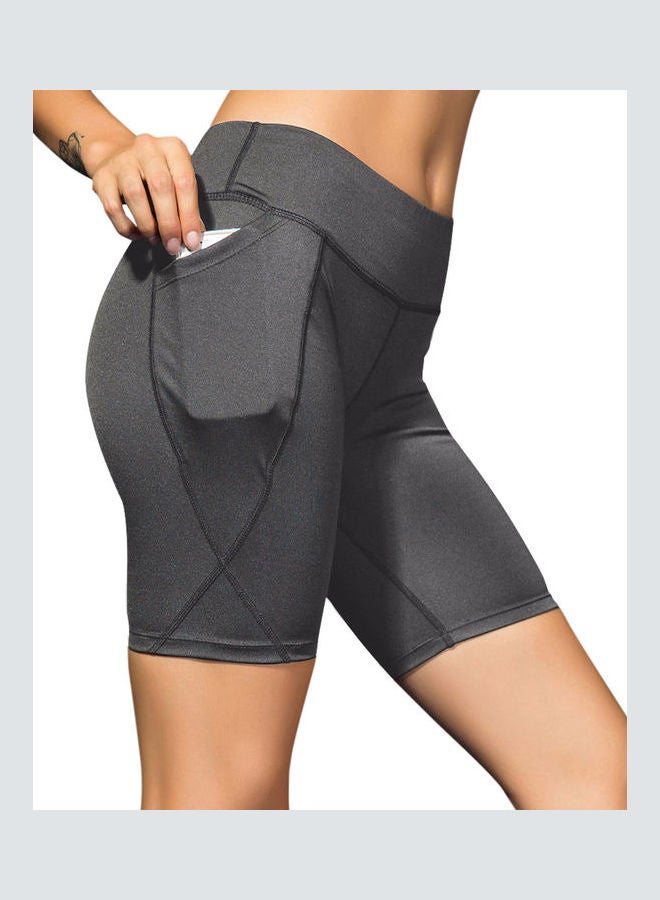 High Waist Pocket Sports Shorts Grey - Image 2