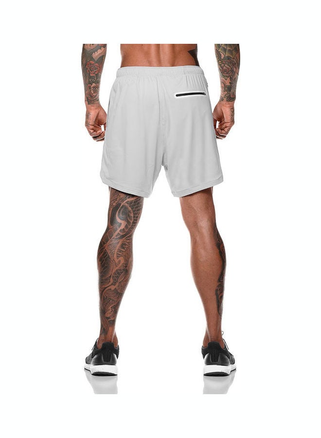 2-In-1 Athletic Shorts With Pockets White/Black  - Image 2