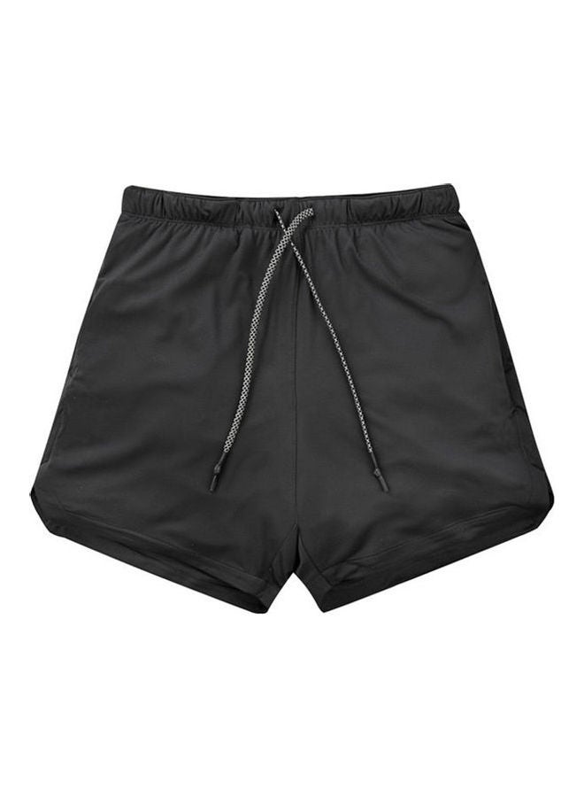 Generic - 2-In-1 Athletic Shorts With Pockets Black - Image 1