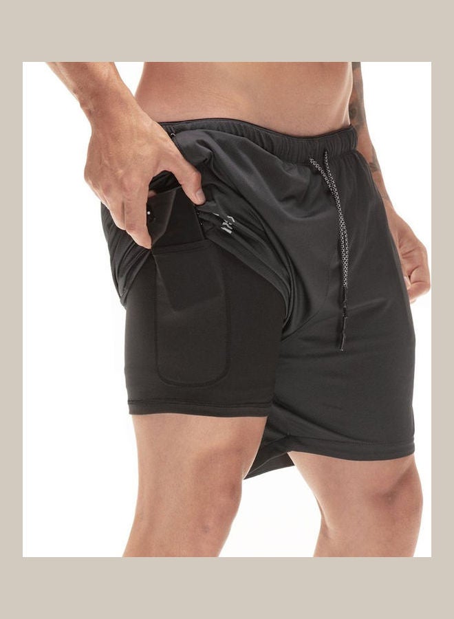Generic - 2-In-1 Athletic Shorts With Pockets Black - Image 1