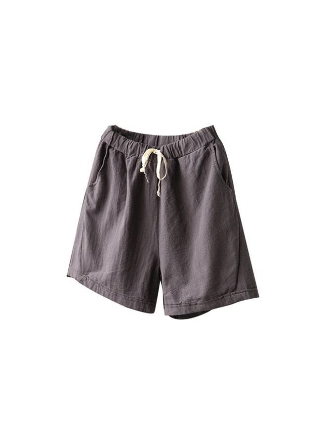 شورت برباط وتصميم سادة رمادي