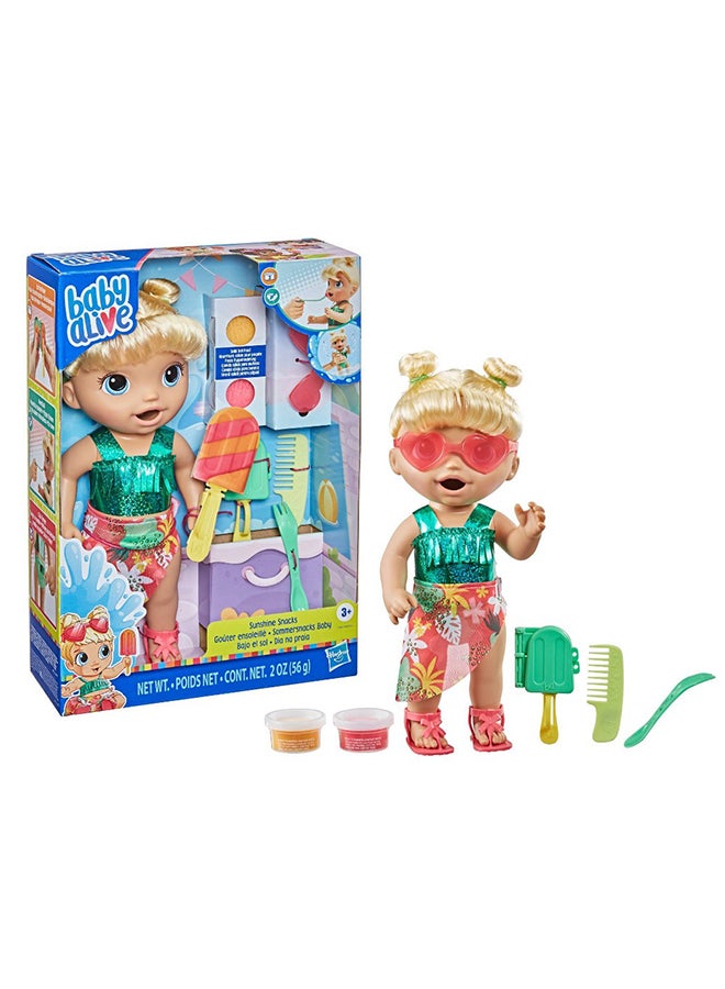 Baby Alive - Baby Alive Sunshine Snacks Doll, Eats and "Poops," Summer-Themed Waterplay Baby Doll, Ice Pop Mold, Toy for Kids Ages 3 and Up, Blonde Hair - Image 1