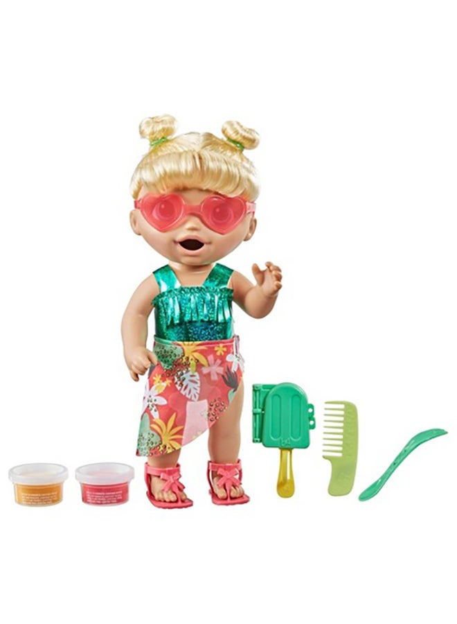 Baby Alive - Baby Alive Sunshine Snacks Doll, Eats and "Poops," Summer-Themed Waterplay Baby Doll, Ice Pop Mold, Toy for Kids Ages 3 and Up, Blonde Hair - Image 1