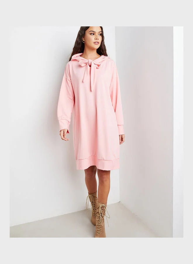 Closet By Styli Hooded Long Sleeves Midi Dress Pink