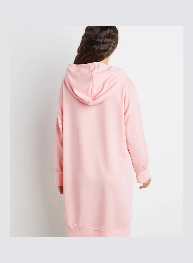 Closet By Styli Hooded Long Sleeves Midi Dress Pink