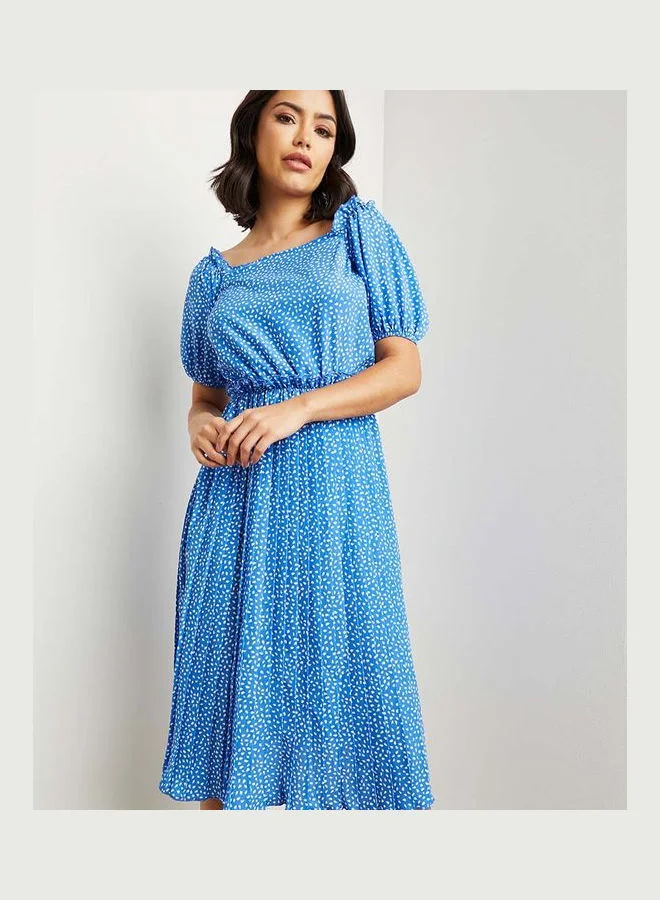 Closet By Styli Polka Dot Printed A-Line Midi Dress Blue/White