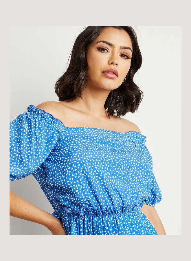 Closet By Styli Polka Dot Printed A-Line Midi Dress Blue/White