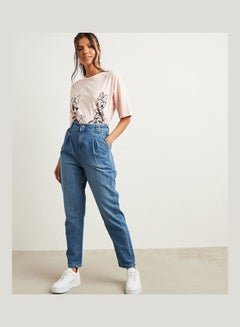 Pocket Construct Balloon Leg Mom Jeans Blue