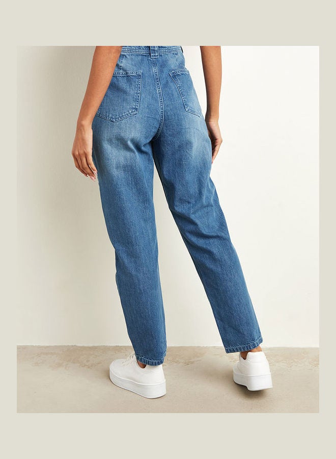 Blue Saint - Pocket Construct Balloon Leg Mom Jeans Blue - Image 1