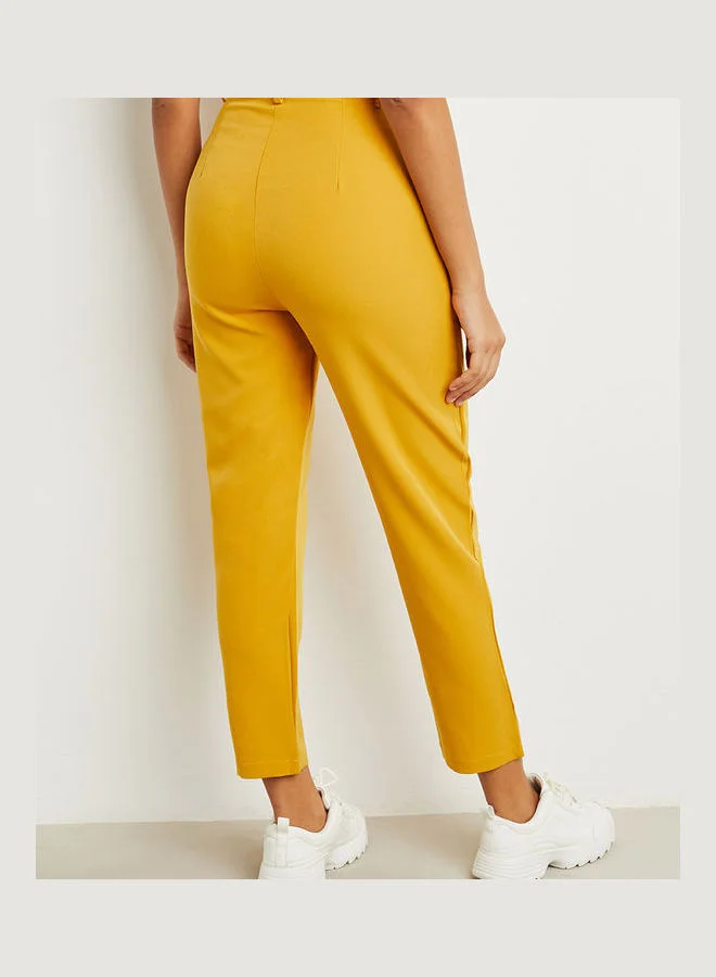 Closet By Styli Hook-Zip Closure Slim Fit Trousers Yellow