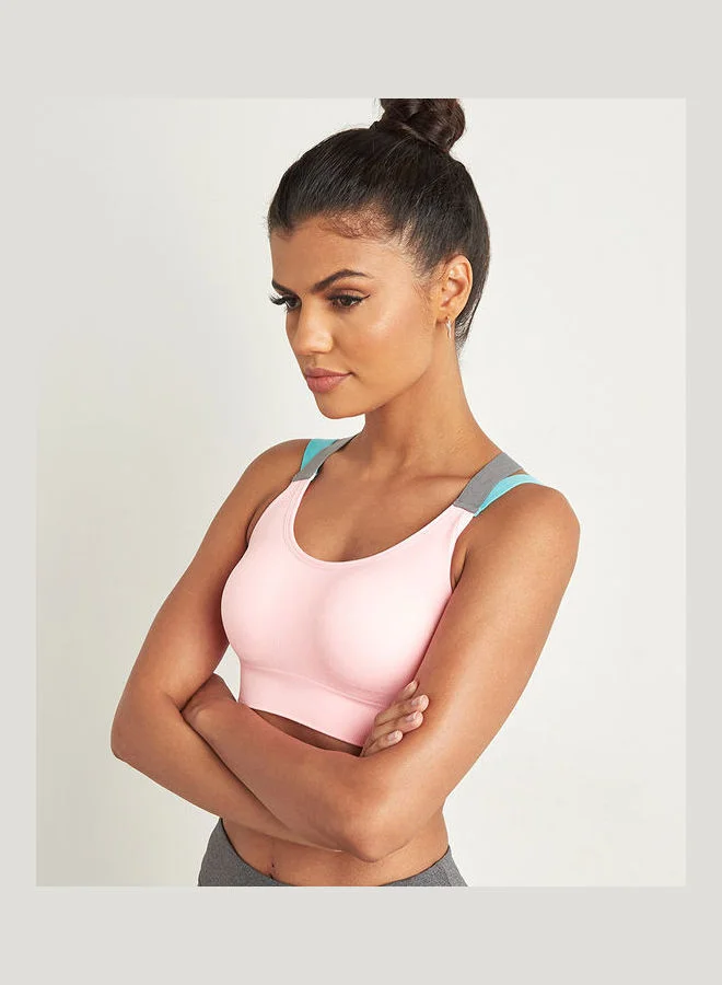 Closet By Styli Contrast Cross Back Strap Active Sports Bra Peach