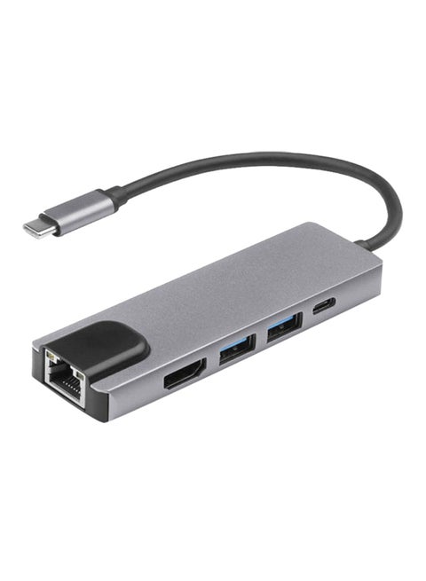5 in 1 Type-C to HDMI, USB, RJ45 Adapter Black