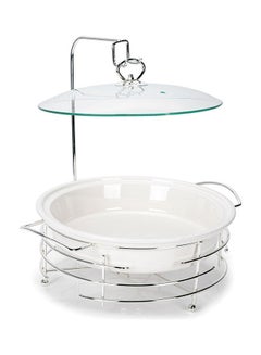 La Mesa 12"Round Casserole With Candle Stand Porcelain Silver 12.0inch 