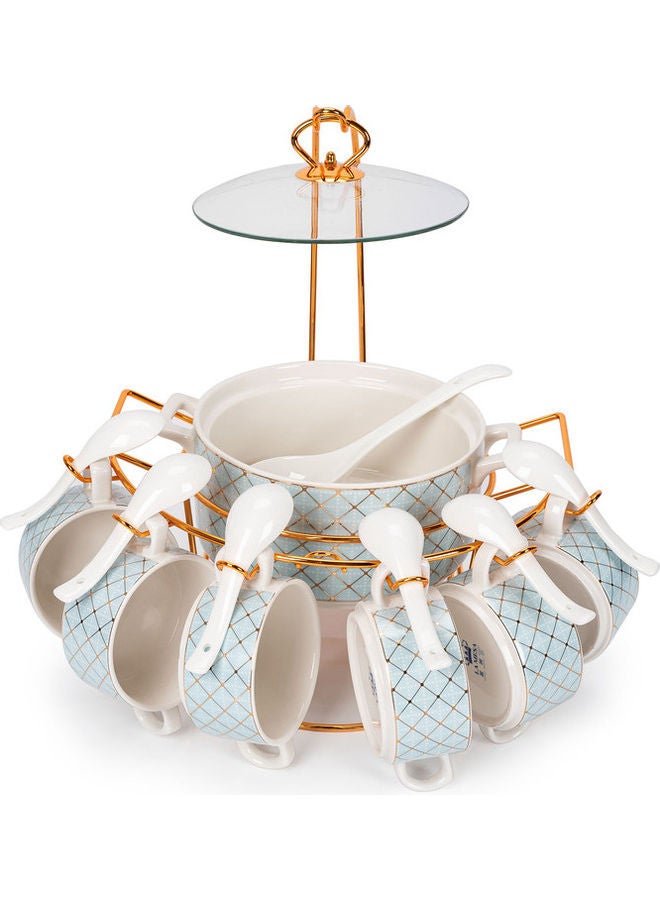 La Mesa 16-Piece Soup Set Serve 6 Persons Green& Gold Green 27x21x10cm 