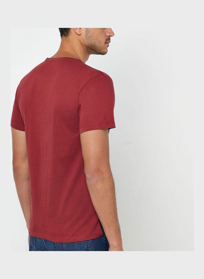 SALSA Color Block Slim Fit Crew Neck T-Shirt Maroon - Image 3