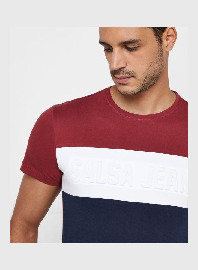 SALSA Color Block Slim Fit Crew Neck T-Shirt Maroon - Image 1