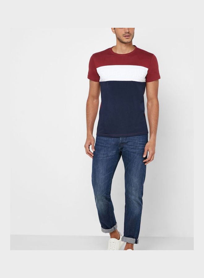 SALSA Color Block Slim Fit Crew Neck T-Shirt Maroon - Image 4