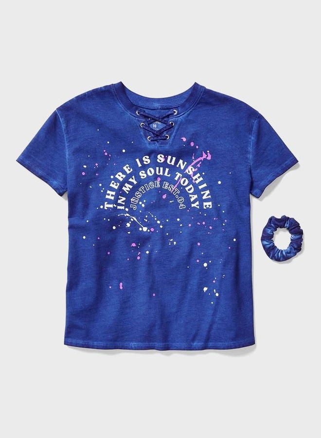 Justice Slogan T-Shirt With Headbands Set Blue  - Image 1