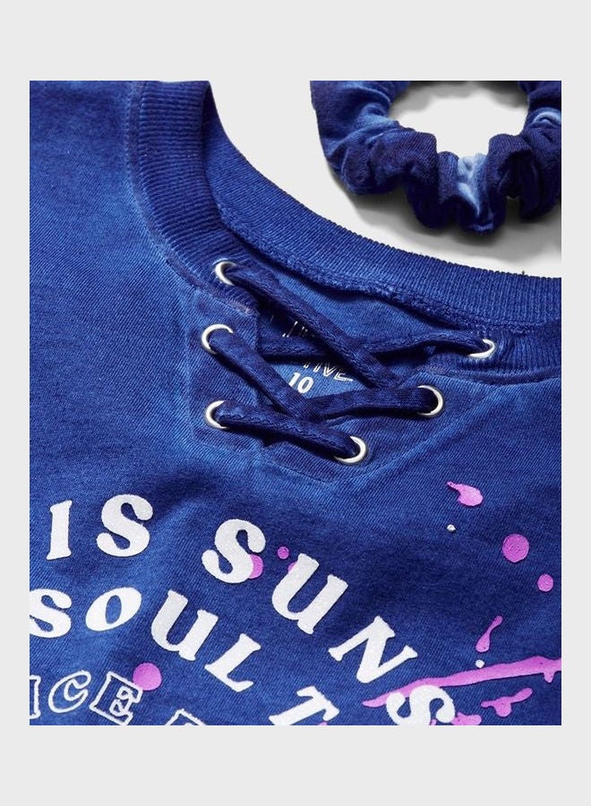 Justice Slogan T-Shirt With Headbands Set Blue  - Image 2