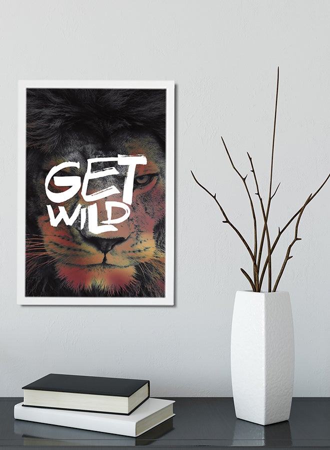 Get Wild Lion Printed Framed Poster Grey/Yellow/White 45x30cm  - Image 2