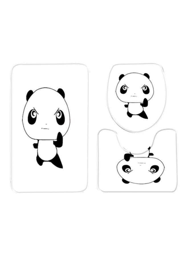 3-Piece Panda Printed Bathroom Anti-Slip Mat Set White/Black S