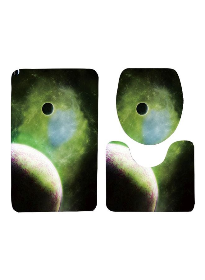 3-Piece Printed Bathroom Flannel Mat Set Green/Black/Blue
