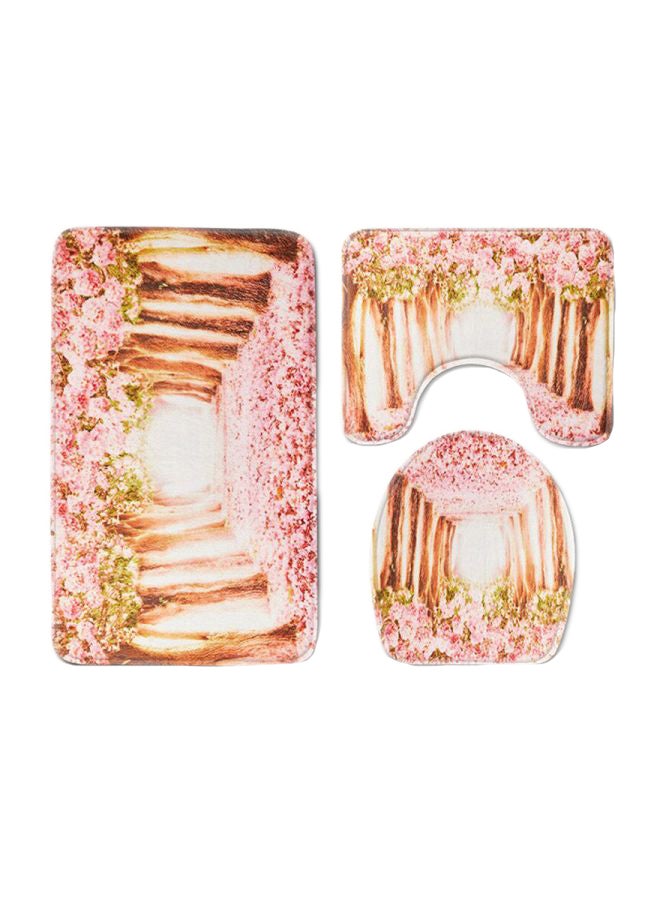 3-Piece Floral Printed Mat Set Pink/Brown/Gold L