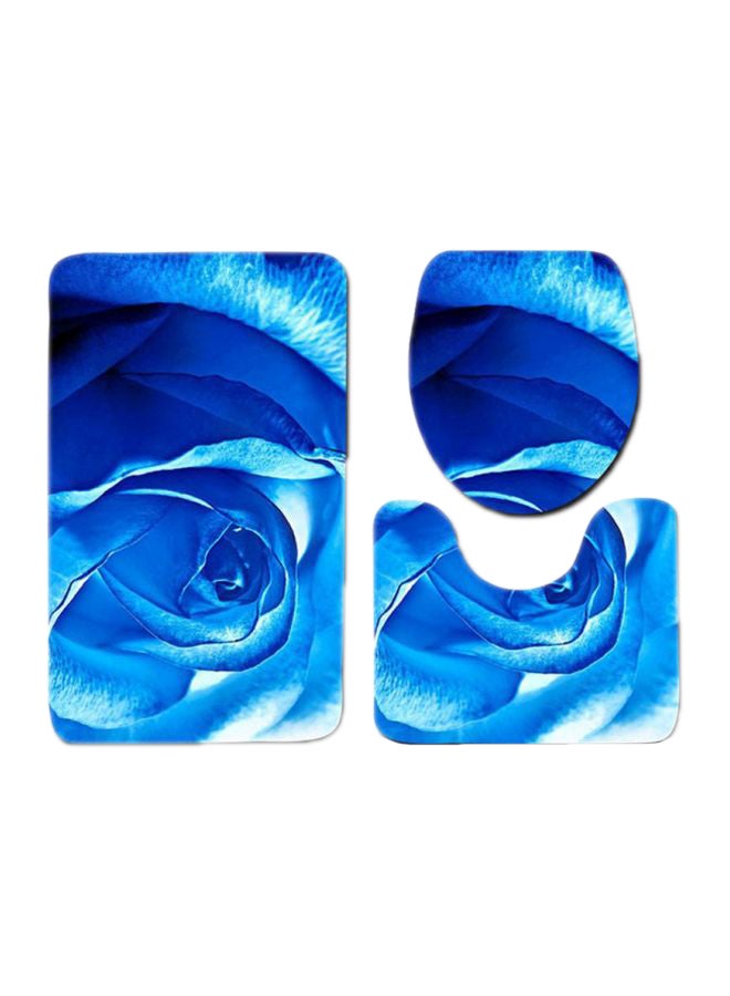 3-Piece Flower Pattern Bathroom Mat Set Blue Rectangular Mat: 75x45, U Shaped Mat: 37.5x45, Toilet Cover: 35x45cm