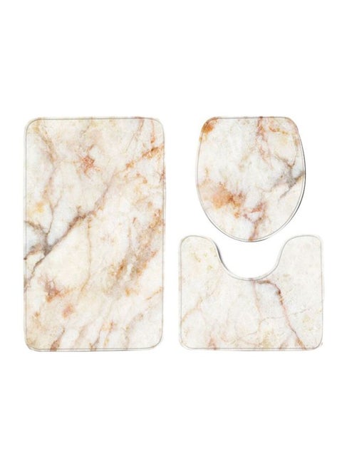 3-Piece Anti-Slip Bathroom  Mats White/Beige
