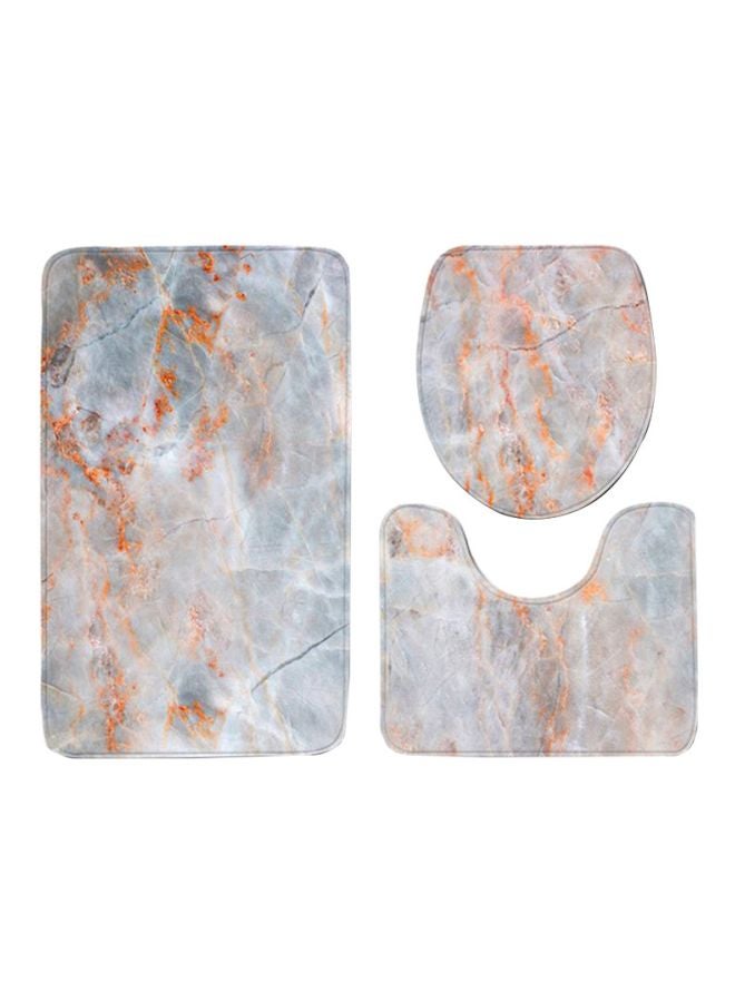 3-Piece Marble Printed Anti-Slip Bathroom Mat Grey/Brown/Beige Medium