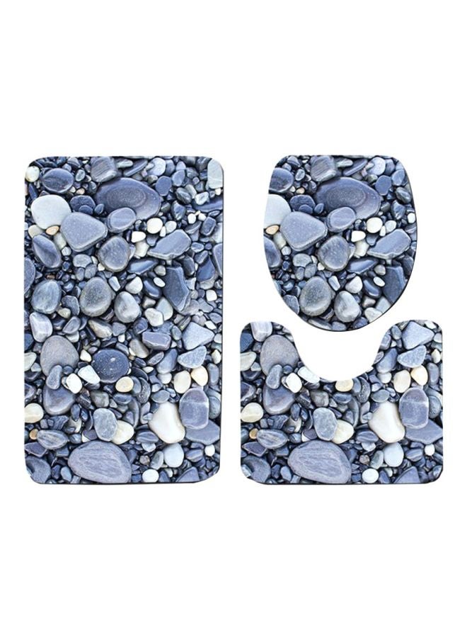 3-Piece Bathroom Flannel Mats Set Blue/Grey/White Rectangular Mat (75x45), U Shaped Mat	(37.5x45), Toilet Cover (35x45)cm