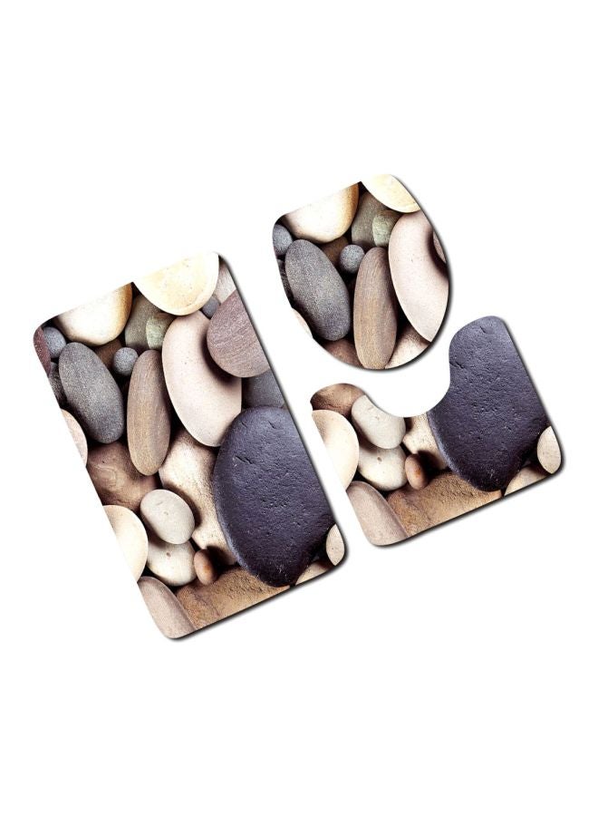 3-Piece Bathroom Flannel Mats Set Multicolour Rectangular Mat (75x45), U Shaped Mat	(37.5x45), Toilet Cover (35x45)cm - Image 2