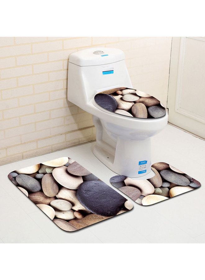 3-Piece Bathroom Flannel Mats Set Multicolour Rectangular Mat (75x45), U Shaped Mat	(37.5x45), Toilet Cover (35x45)cm - Image 4