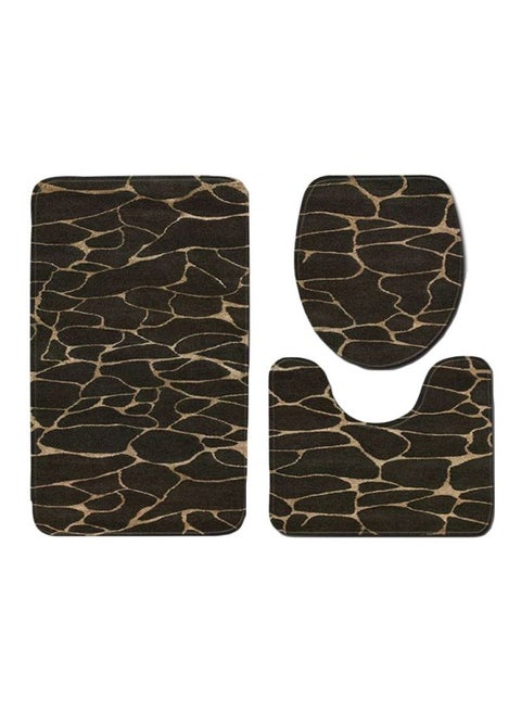 3-Piece Bathroom Flannel Mats Set Brown Rectangular Mat (75x45), U Shaped Mat	(37.5x45), Toilet Cover (35x45)cm
