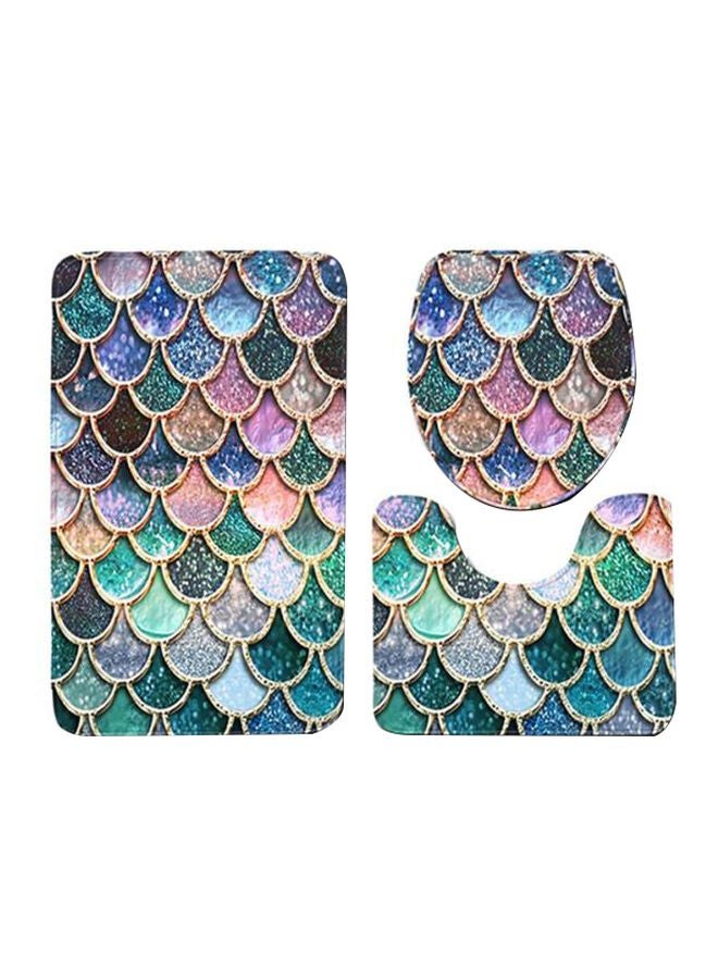 3-Piece Ditan Scales Printed Bathroom Mats Set Green/Blue/Pink One Size