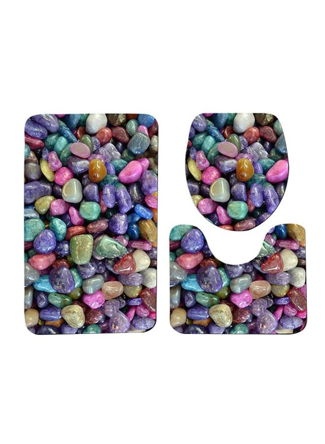 3-Piece Ditan Pebbles Printed Bathroom Mats Set Pink/Purple/Blue One Size