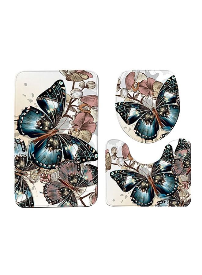 3-Piece Ditan Butterflies Printed Bathroom Mats Set Blue/Beige/Pink One Size