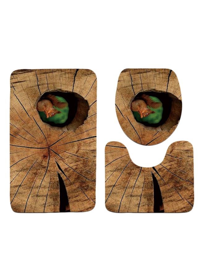 3-Piece Squirrel Printed Bathroom Mats Set Brown/Black/Green Rectangular Mat (75x45), U Shaped Mat	(37.5x45), Toilet Cover (45x35)cm