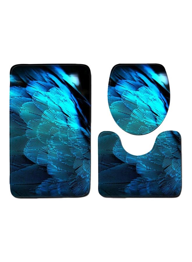 3-Piece Floral Printed Bath Mat Set Blue 50x80cm