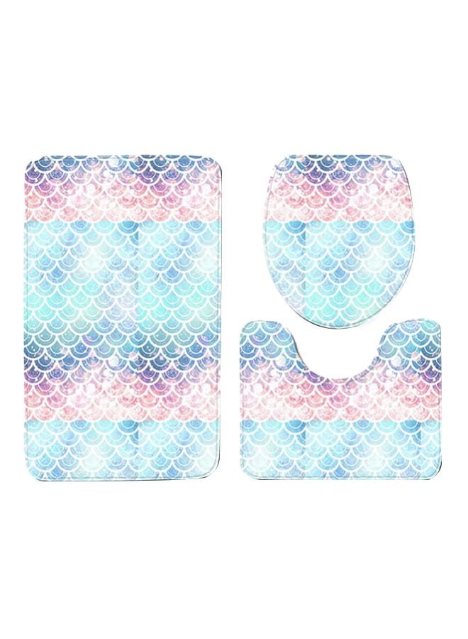3-Piece Printed Bath Mat Set Blue/Pink Rectangular Mat(75x45),  Shaped Mat(37.5x45), Toilet Cover(35x45)cm