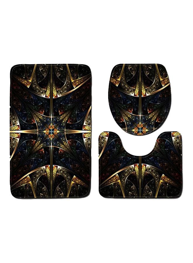3-Piece Printed Bath Mat Set Black/Gold/Blue