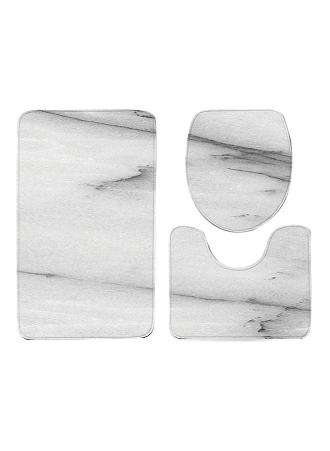 3-Piece Printed Bath Mat Set White/Black